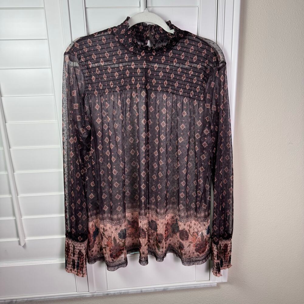 Maurices Sheer Mesh Rose Floral Mock Neck Top XXL Moody Romantic Layering